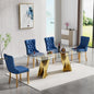 5 Piece Glass Dining Table Set,70" Dinner Room Glass Table Set for 4,Modern Kitchen Dinner Table Set with Stainless Steel Base and 4 Upholstered Velvet Dining Chairs for Living Dining Room