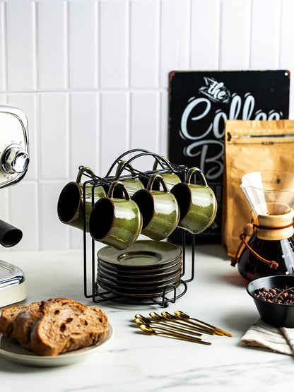 YHOSSEUN Ceramic Espresso Cups Set of 6, 4 Oz Expresso Shots Cup, Metal Stand & - Image 4