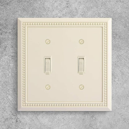 Henne Bery Sunken Pearls Heavy Duty Decorative Wall Plate Switch Plate Outlet Cover, Durable Solid Zinc Alloy (Double Toggle, Light Almond)