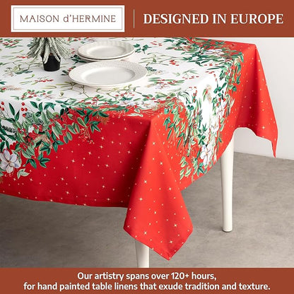 Maison d' Hermine Table Cloth Square Table 100% Cotton 60 x 60 Inches Fall Tablecloth Reusable Everyday Use for Thanksgiving Christmas Decorations Dining Farmhouse Party (Noel)