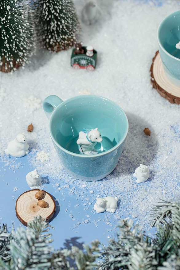 DIHOclub Skiing Polar Bear Ceramic Cup Hidden Animal Inside Mug Cute Cartoon - Image 2