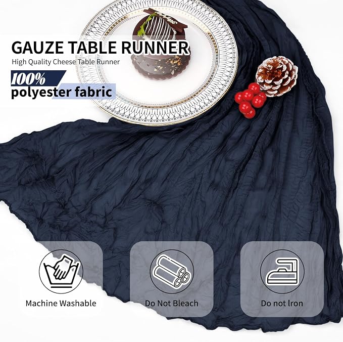 12 Pack Navy Blue Cheesecloth Table Runner 10Ft, Gauze Table Runners 21.5 x 120 - Image 7