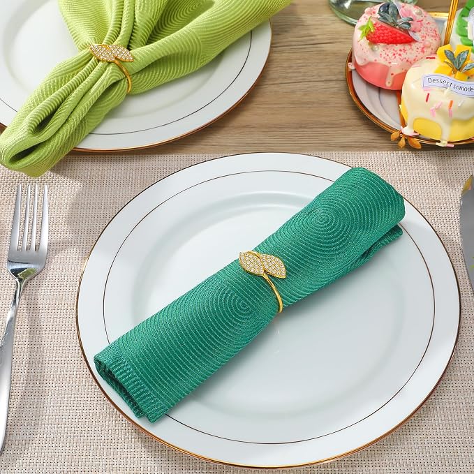KPOSIYA Set of 20 Diamond Leaf Napkin Rings Metal Gold Napkin Holder Table - Image 4