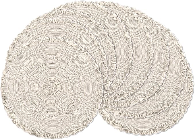 SHACOS Boho Round Placemats Set of 8 Braided Border Round Place Mats 15 inch by SHACOS