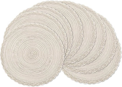 SHACOS Boho Round Placemats Set of 8 Braided Border Round Place Mats 15 inch by SHACOS