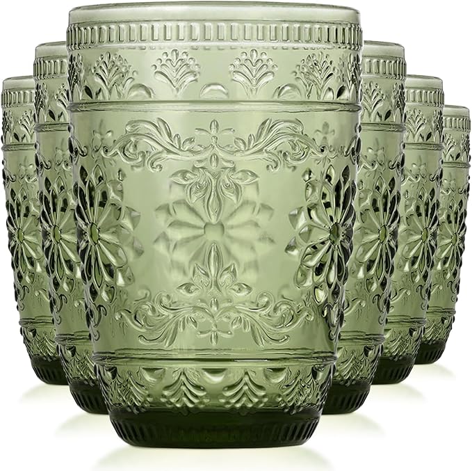 abrwyy Green Drinking Glasses, Vintage Glassware, 14oz Green Glass Cups | by abrwyy