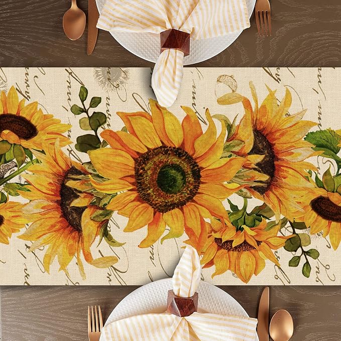 Seliem Fall Sunflowers Table Runner, Vintage Spring Summer Flower Home | - Image 6