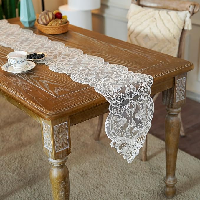 ARTABLE Off White Lace Table Runner Macrame Dresser Scarf Modern 10x110Inch | - Image 3