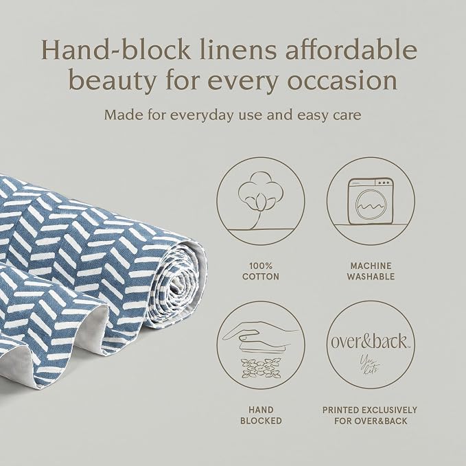 over&back 18x108 Hand-Blocked Printed Cotton Table Runner - Image 2