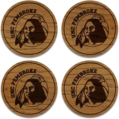 LazerEdge UNC Pembroke Braves Wooden Coaster Set - Cherry Wood - Officially Licensed Product - 4-Pack