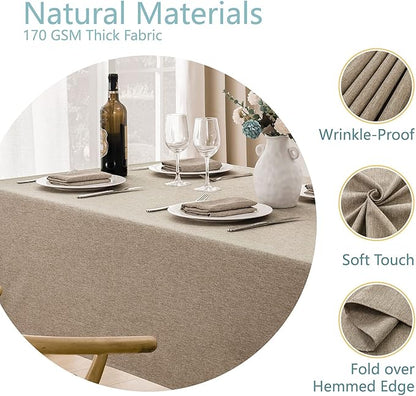 Rectangle Tablecloth Linen Textured Waterproof & Stain Resistant Table Cloth Wrinkle Free Decorative Fabric Farmhouse Table Cover for Dining/Party/Buffet/Wedding, 60 x 144 Inch, Mocha