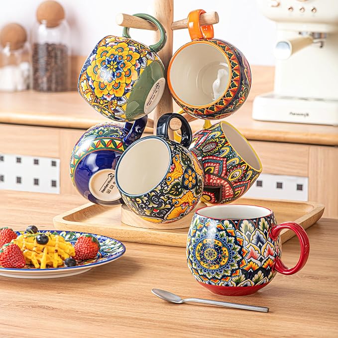 Henten Home Ceramic Coffee Mug Set of 6, 20 oz Colorful Coffee Cup - Image 7