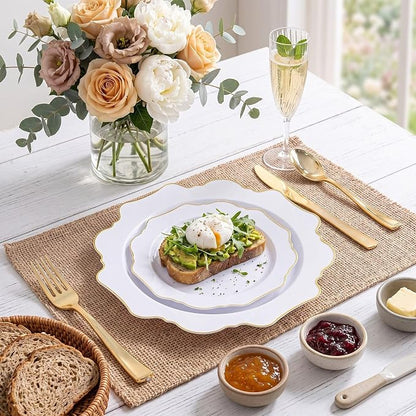 50PCS White and Gold Plastic Plates - Image 4