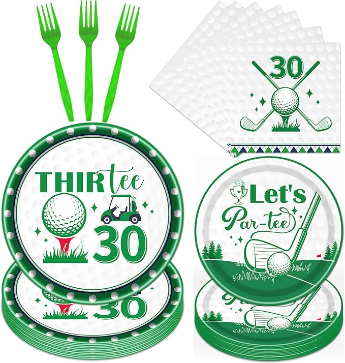 Rakuto Golf 30th Birthday Party Decorations 96PCS Plates Napkins Forks | Golf by Rakuto