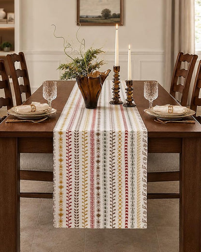 13"x 72" Jacquard Woven Chenille Table Runner, Colorful Stripe | Exquisite - Image 5