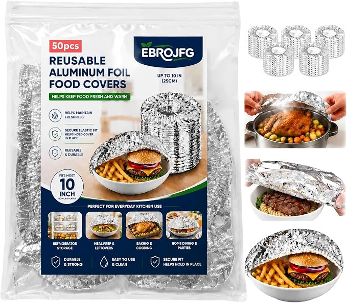 Reusable Aluminum Foil Food Covers Elastic Insulated Bowl Lids 10 Inches | by Unknown