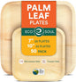 ECO SOUL Palm Leaf Square Plates 7" & 10" (50 Count) Compostable|Biodegradable| Eco-Friendly Disposable Party Plates for Appetizers - Dinner Parties, Wedding, Events & Camping Essentials