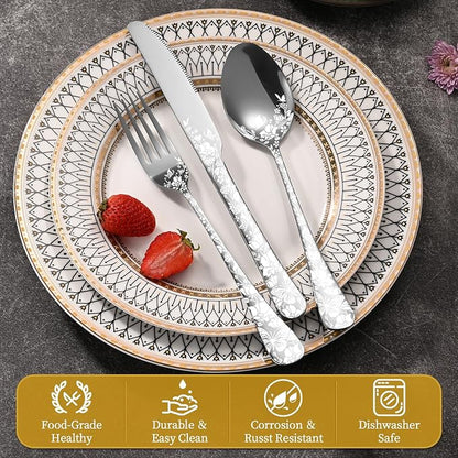 40 Piece Silverware Set, Stainless Steel Flatware Cutlery Set Service - Image 3