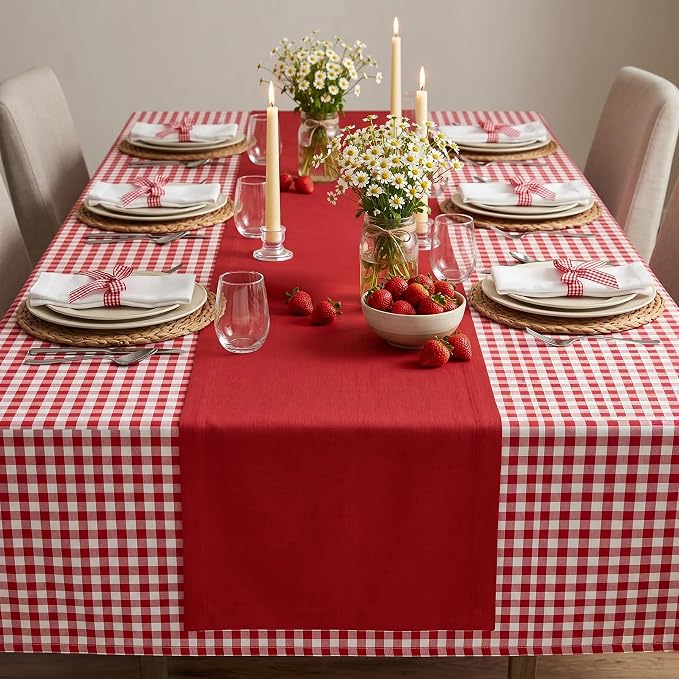 Solino Home 100% Pure Linen Table Runner Red, Fete 14 x 120 Inch Longch | Table - Image 4