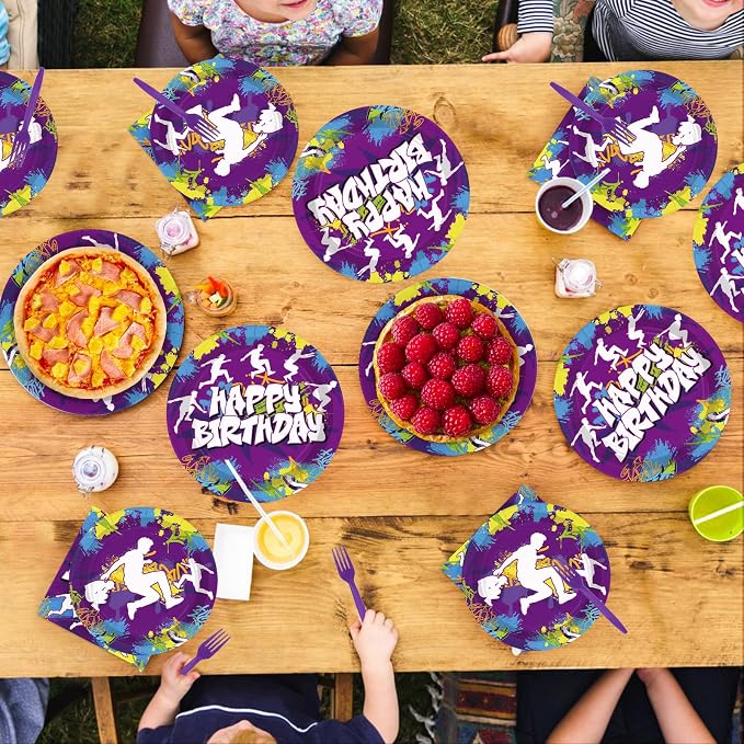 96 Pcs Purple Parkour Birthday Party Decorations, Serves 24 | Parkour Theme - Image 7