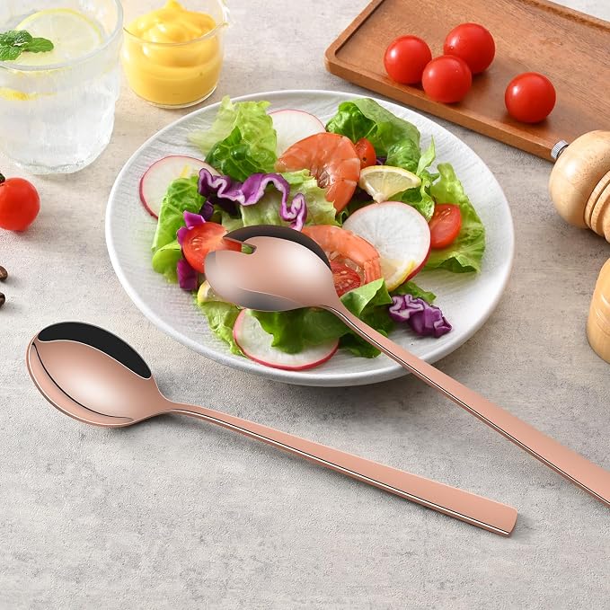 Rose Gold Salad Serving Utensils Set, 9.4 Inch Stainless Steel Salad Serving - Image 6
