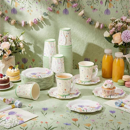 FillTouch 24 Sets Wildflower Floral Paper Tea Cups and Saucers Disposable Paper - Image 5