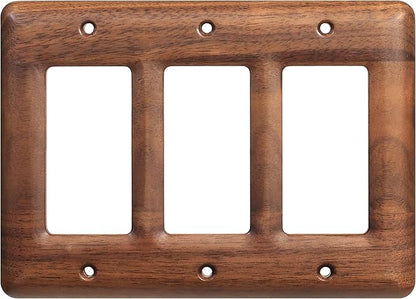 North American Walnut Triple Wall Plate Decorative 3-Switch Light Cover Plate for Elegant Room Design