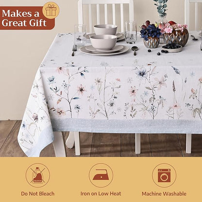 Maison d' Hermine Table Cloth Square Table 100% Cotton 54 x 54 Inches Fall Tablecloth Reusable Everyday Use for Thanksgiving Christmas Decorations Dining Farmhouse Party (Ice Florals)