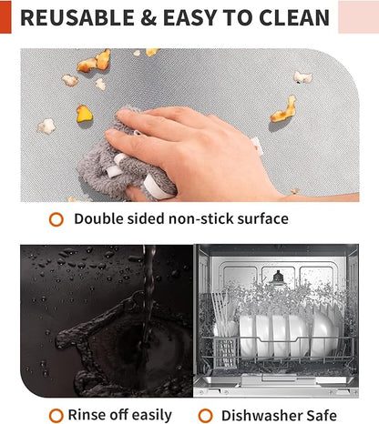 3 Pack Oven Liners for Bottom of Oven, 17x25" Large Heavy Duty Non-Stick Reusable Oven Mat for Electric, Gas, Toaster & Convection Ovens - BPA & PFOA Free, Dishwasher Safe, Kitchen Essentials, Silver