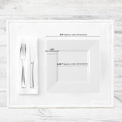 Smarty Had A Party 120 Disposable Plastic Dessert Plates, Fancy Square White Salad Plates, 6.5" for Appetizers and Cake, Heavy Duty Bulk Party Supplies for All Occasions