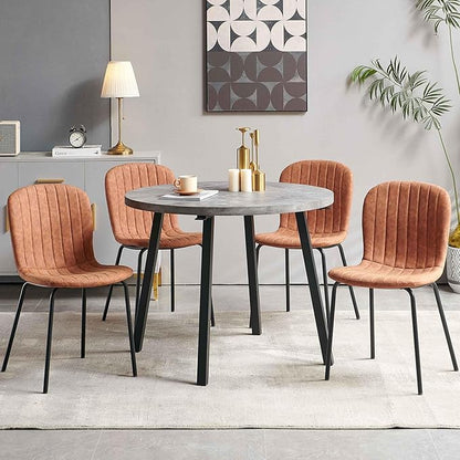 Round Dining Table Set for 4 with PU Leather Chairs - Modern Kitchen Table and Chairs Set for Small Spaces - Brown