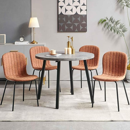 Round Dining Table Set for 4 with PU Leather Chairs - Modern Kitchen Table and Chairs Set for Small Spaces - Brown