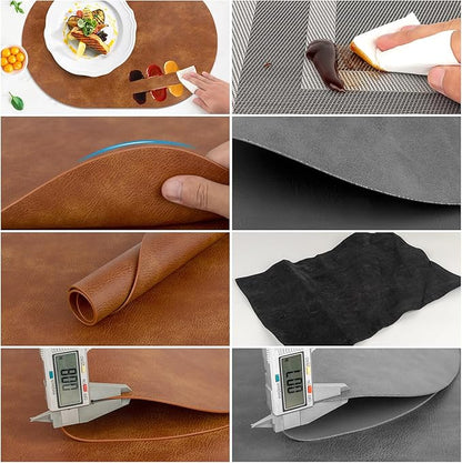 ADRIMER Placemats, Heat Resistant Oval Placemats Set of 8 Washable 12 x 17 Inch, Waterproof Table Mats, Wipeable Pu Place Mats for Kitchen, Dining Room, Turmeric Brown