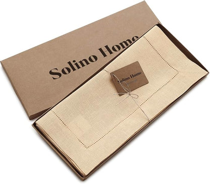 Solino Home 100% Pure Linen Dining Table Runner Beige Hemstitch, 14 x 60 in | - Image 6