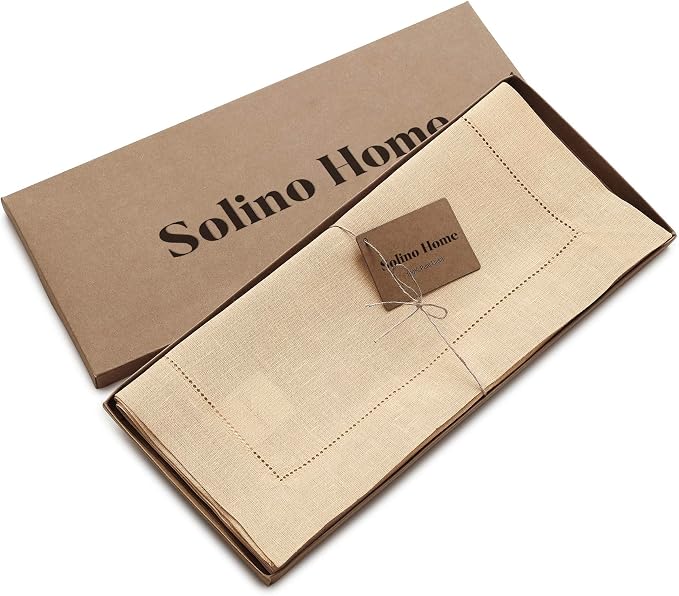 Solino Home 100% Pure Linen Dining Table Runner Beige Hemstitch, 14 x 48 in | - Image 6