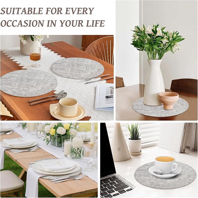 13" Round Placemats Set of 4, Reversible Faux Leather Heat Resistant Table Mats - Image 7