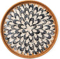 Round Rattan Tray with Mother of Pearl Inlay, Wooden Base | Coffee Table by Unknown