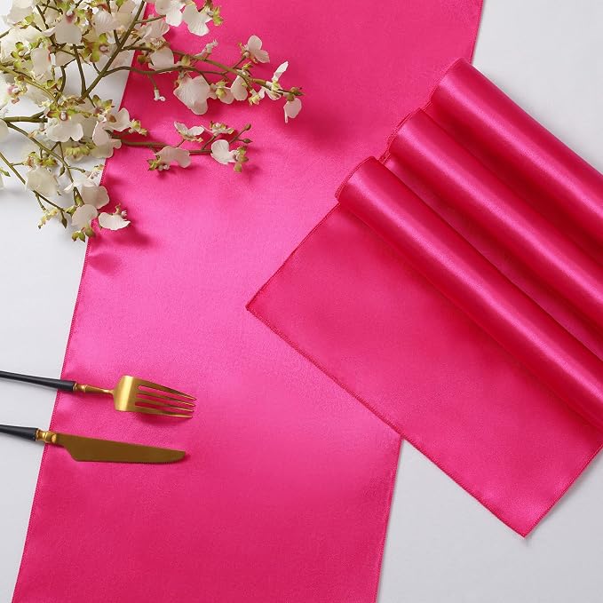 Horbaunal 2 Pack Hot Pink Satin Table Runner 12 x 108 Inch | Smooth Table - Image 5