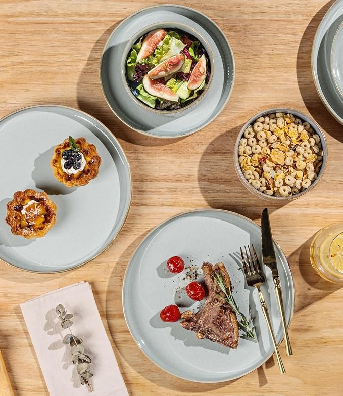 Ceramic Dinnerware Set for 8, 24-Piece Plates and Bowls Set | Lightweight - Image 4