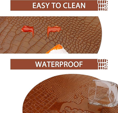 Round Leather Placemats for Round Tables Set of 6, Brown Table Place Mats and Coasters, Washable Easy to Care for Indoor Decor 13" Diameter
