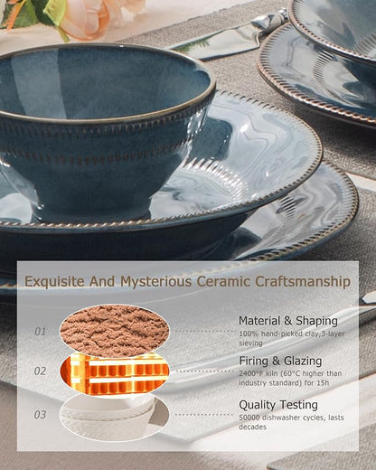 4-piece set, natural active glaze plate and bowl set, microwave and dishwasher - Image 5