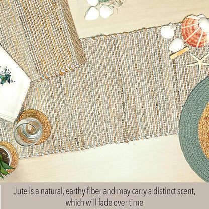 Natural Jute Table Runner, 13x48 Inch, Sage Green-White | Vintage Boho Rustic - Image 2