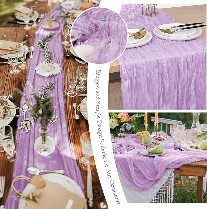 8 Pack Lilac Cheesecloth Table Runner 10FT Long Boho Gauze Fabric Table Runner - Image 7