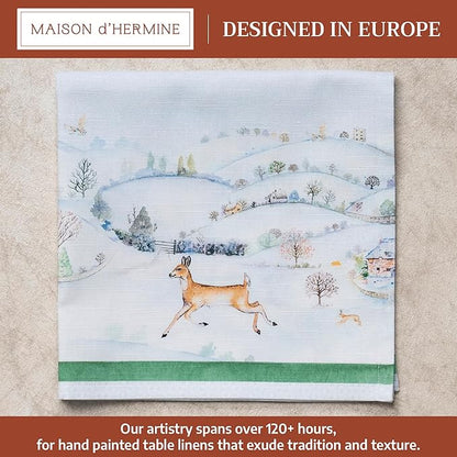 Maison d' Hermine Cloth Napkins Set of 4 100% Cotton for Thanksgiving Christmas Decorations Everyday Reusable Square Fall Napkins Cloth Washable Dinner Party (Snowy World, 20"x20")
