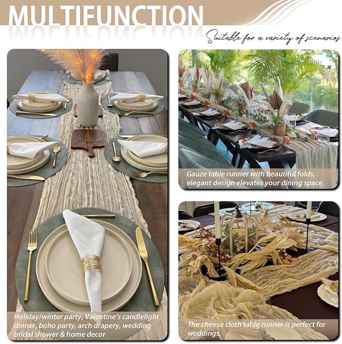 8 Pack Beige Cheesecloth Table Runner 17x108 inch Boho Gauze Cheese Cloth Table - Image 7