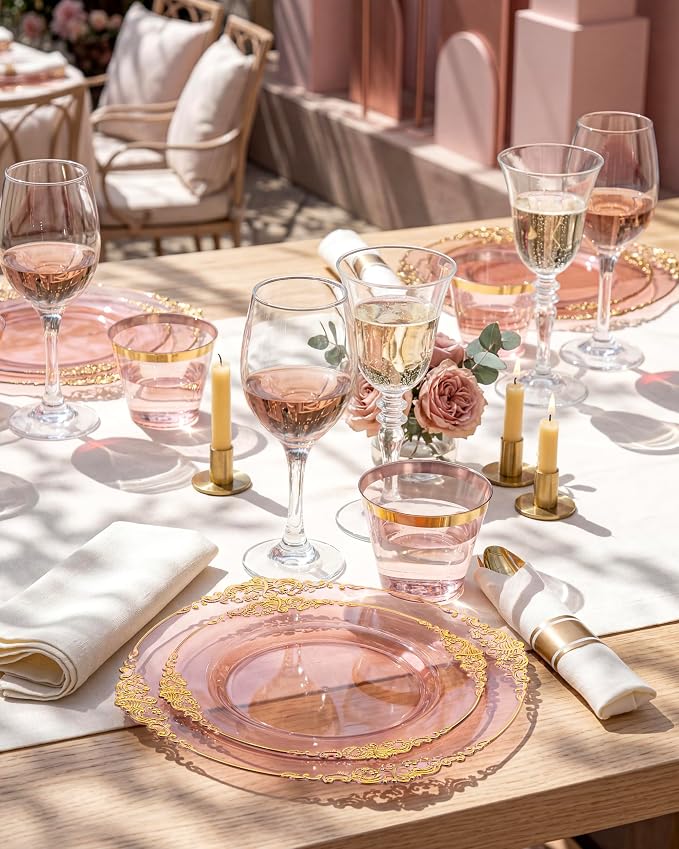 350 Pcs Burgundy Gold Plates for Party | Burgundy Plates Set for 50 Guests - Image 4