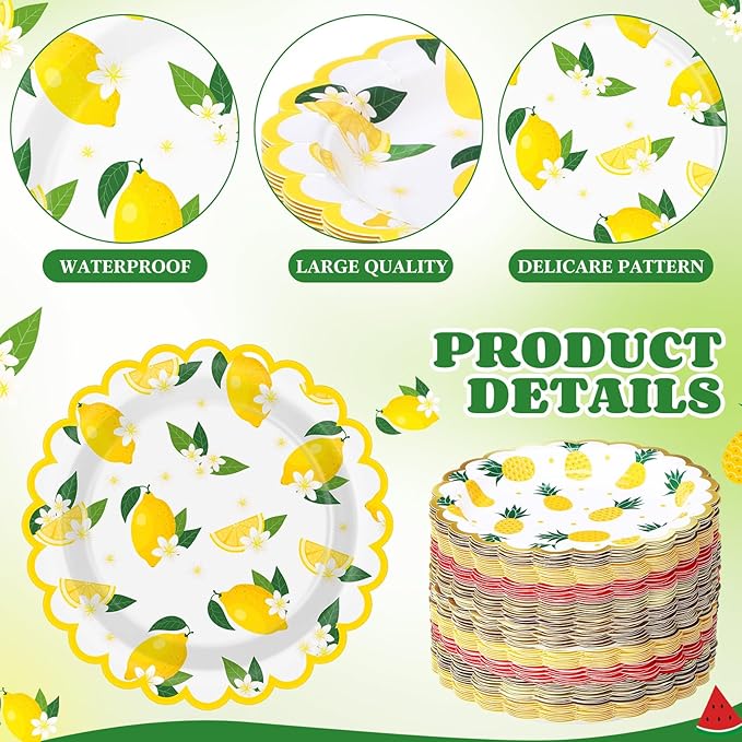 60 Pcs 7 Inch Fruit Paper Plates Tutti Fruit Birthday Party Supplies Summer Disposable Dinner Dessert Plates for Wedding Birthday Baby Shower Bridal Tea Party Supplies