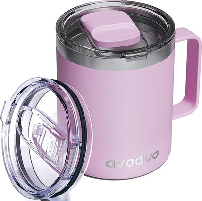 12oz Insulated Coffee Mug with Lid – Includes Two Lids, Stainless Steel Coffee by avodvo