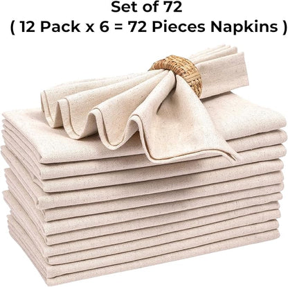 Bedding Craft Linen Flax Cotton Cloth Napkins 18x18 Set of 72 – Natural with 1" Fold & Mitered Corners – Machine Washable Reusable Fabric Napkins for Weddings, Events, Parties & Dining (6 Dozen)