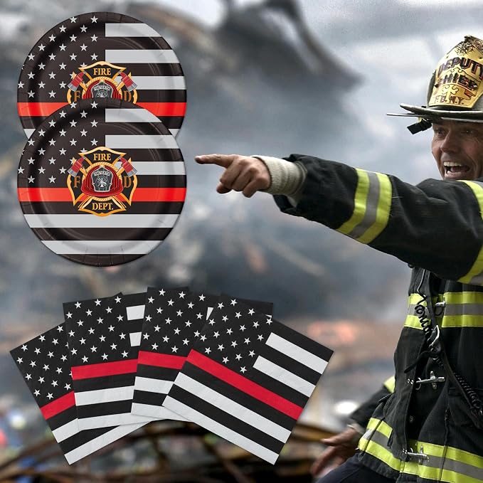 Firefighter Thin Red Line Party Set-16 Guests-Plates & Napkins-Havercamp | - Image 8